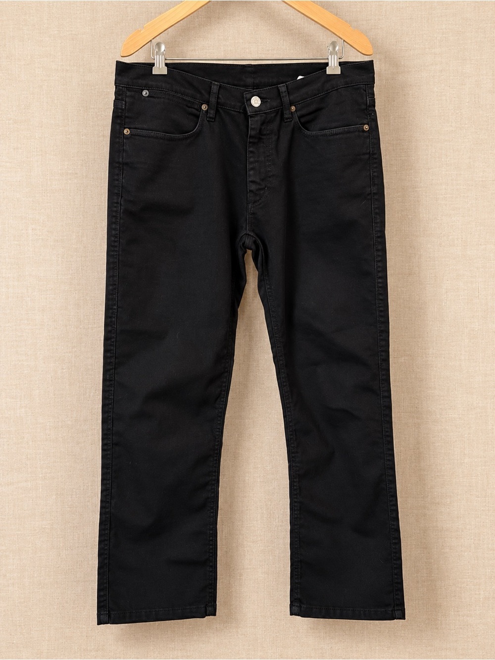 ACNE STUDIOS BLACK SLIM STRAIGHT LOW RISE DESIGNER JEANS MEN’S CROPPED DENIM